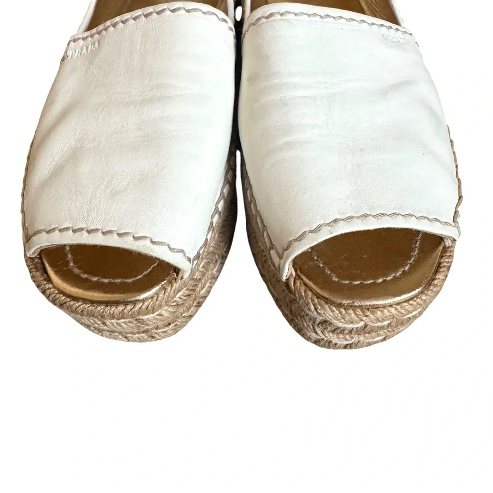 PRADA Platform Open Toe Espadrille White Nappa Leather